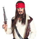 Perruque Pirate des Caraïbes avec bandana, moustache et barbiche à perles