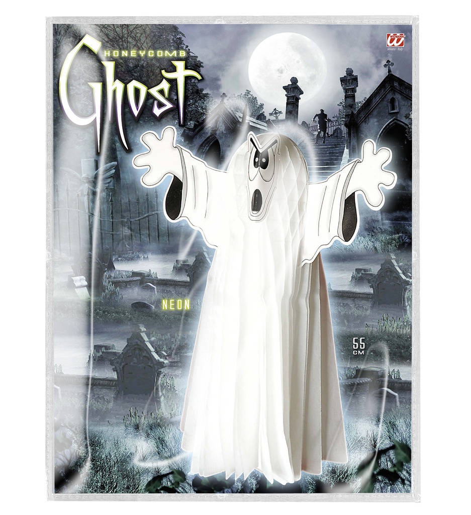 Décoration fantôme nid d'abeille phosphorescent 55 cm