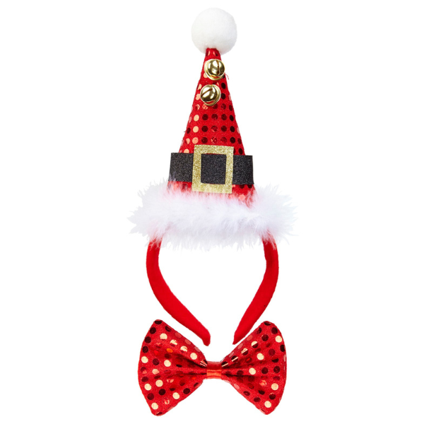 Serre tête chapeau de noël avec clochettes et nœud papillon