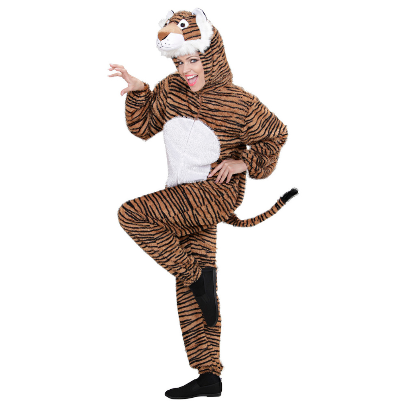 Déguisement combinaison en peluche tigre pour adulte
