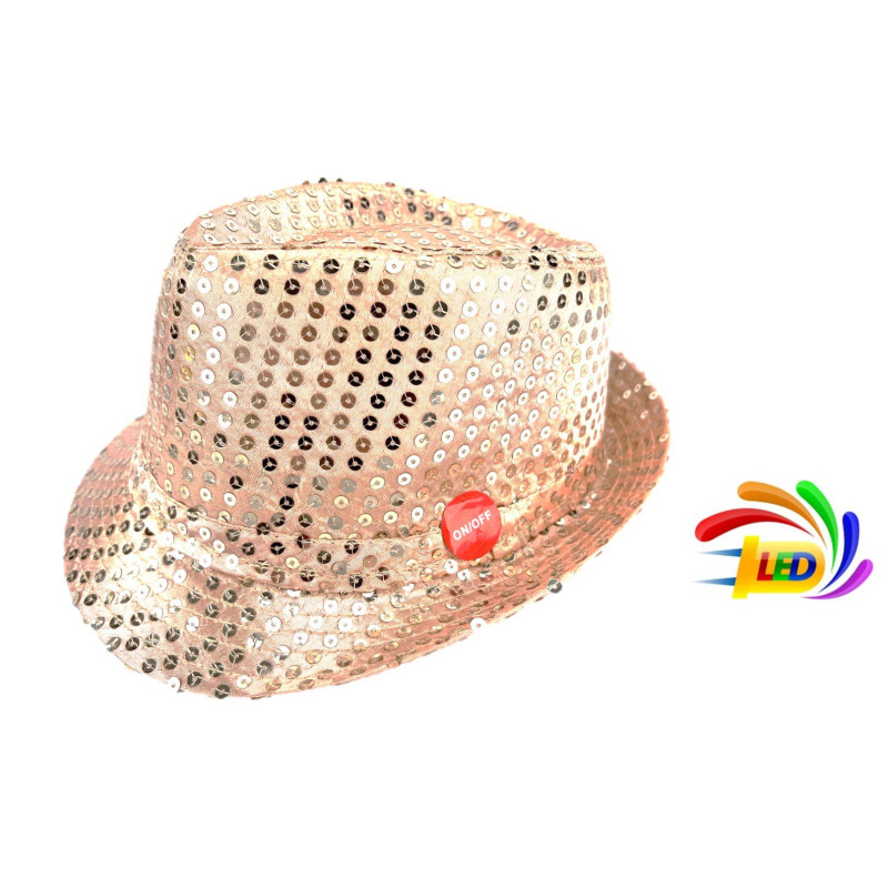 Chapeau sequin  clignotant 6 LED couleur aux choix 