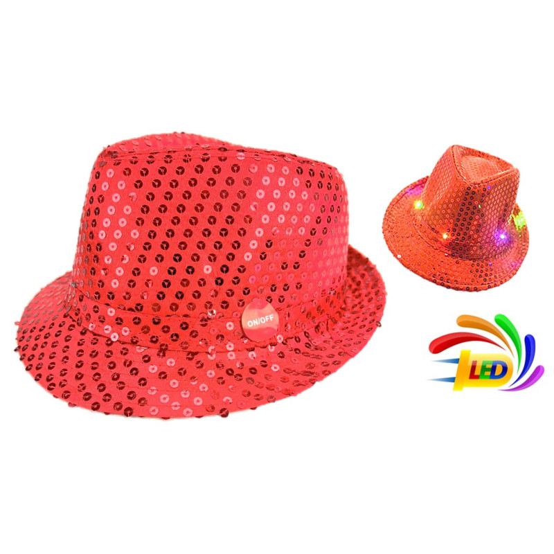 Chapeau sequin  clignotant 6 LED couleur aux choix 