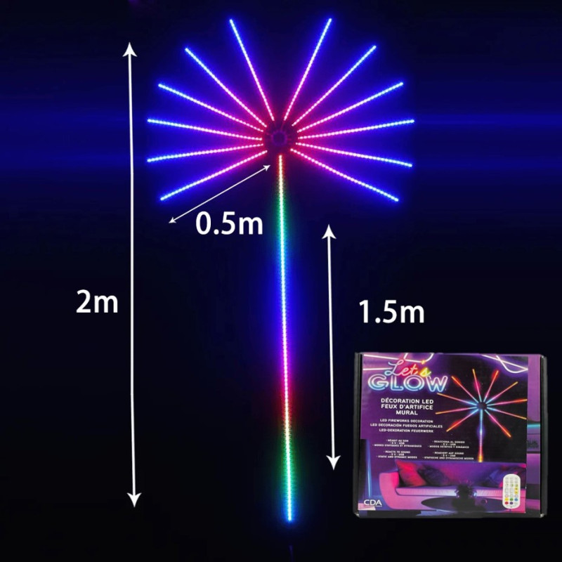 Feux d'artifice mural 156 LED diam 125 cm Alimentation cable USB