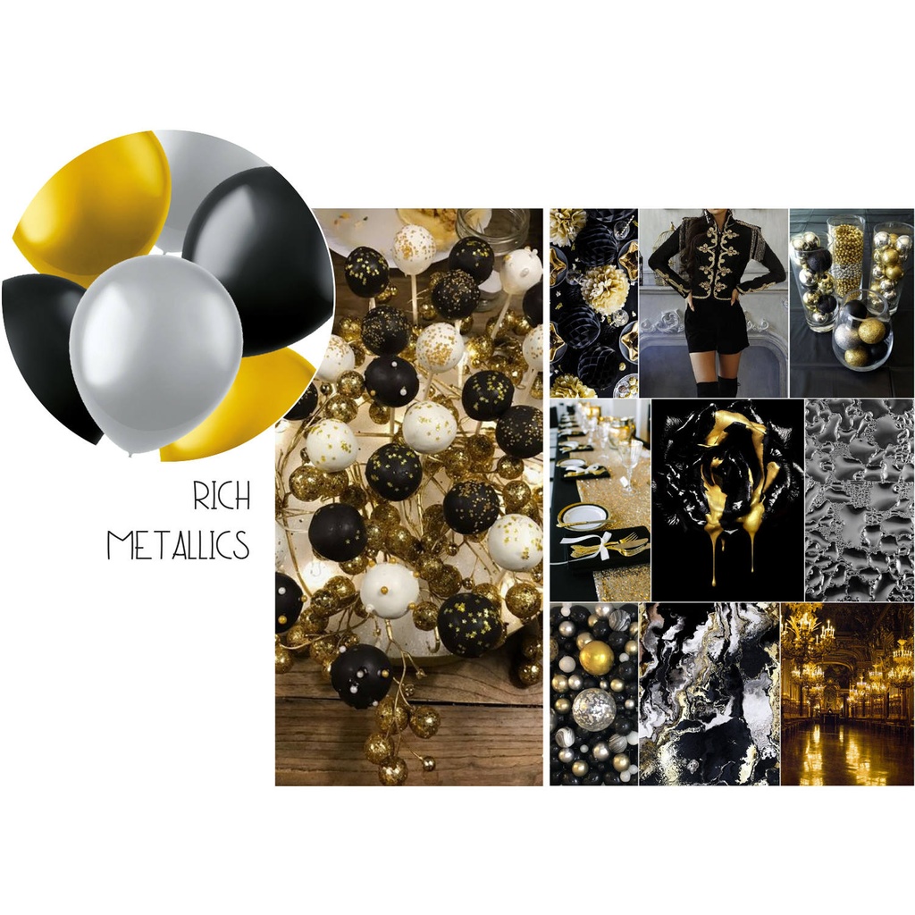 Ballon latex métallique ass or/ noir / argent