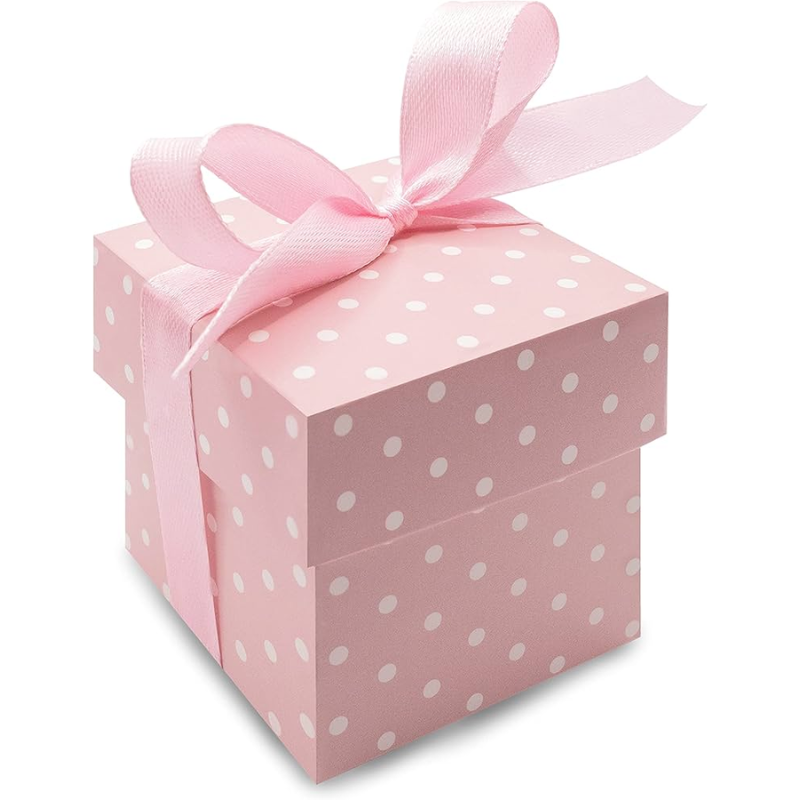 10 Boîtes à dragées rose à pois blanc