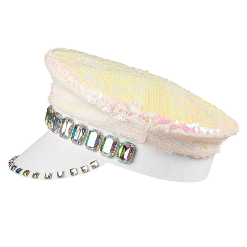 Casquette à sequins réversibles blanc/irisé