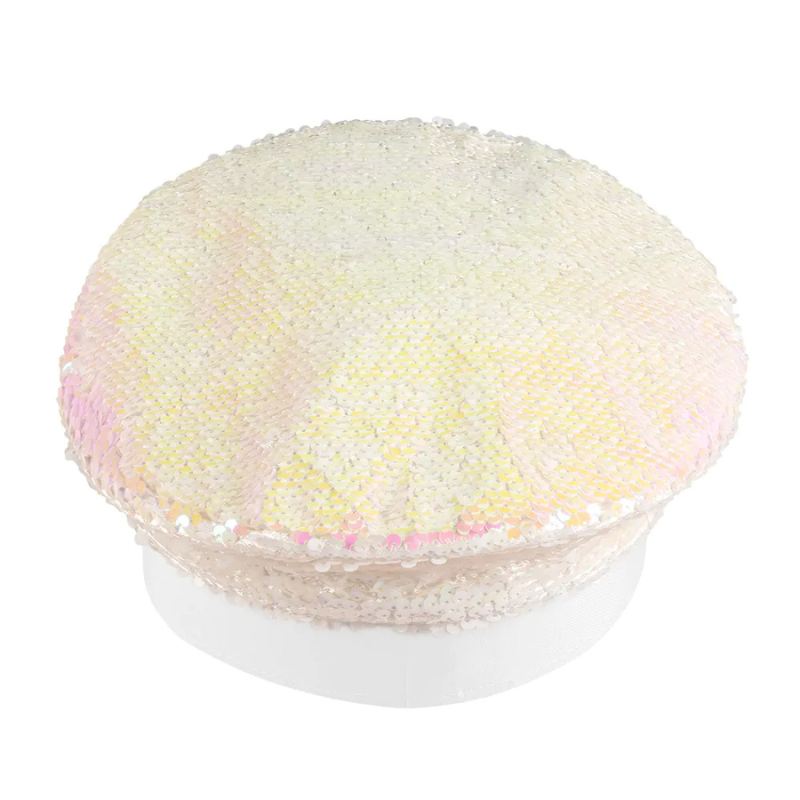 Casquette à sequins réversibles blanc/irisé
