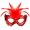 Masque loup en métal Rouge avec Pierre, Perles, Paillettes & Plumes