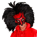 Masque vénitien de démon rouge avec plumes noires