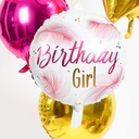 Ballon aluminium Birthday Girl plumes roses 45 cm