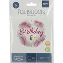 Ballon aluminium Birthday Girl plumes roses 45 cm