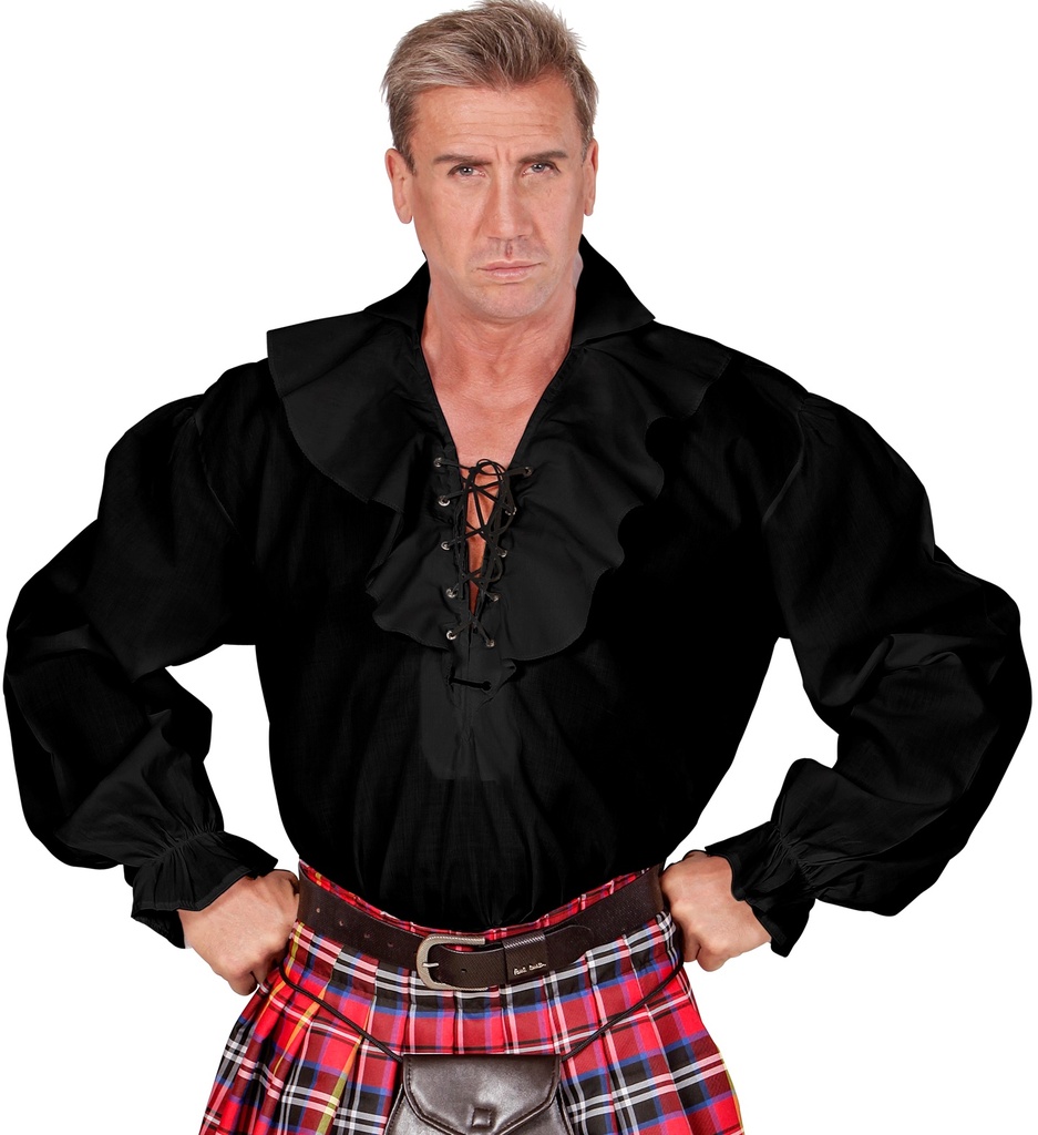 Chemise homme noire col volants et lacets T.XL