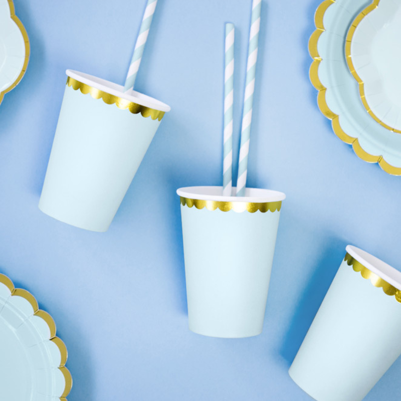 6 gobelets pastel, bordure dorée