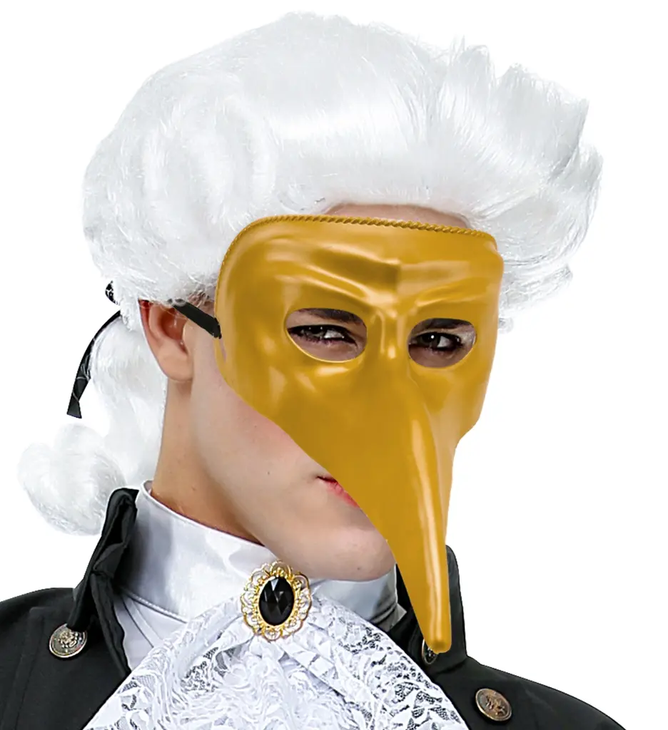 Masque long nez doré carnaval de venise