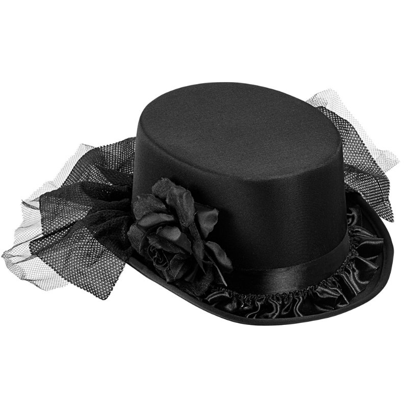 Chapeau haute forme  avec rose noir