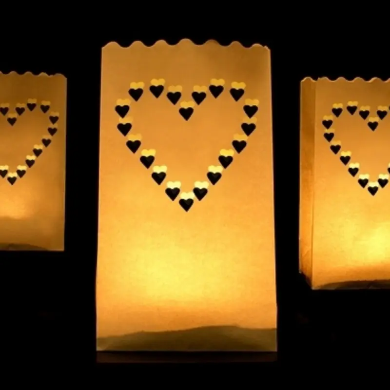 10 Photophores en papier motif cœur