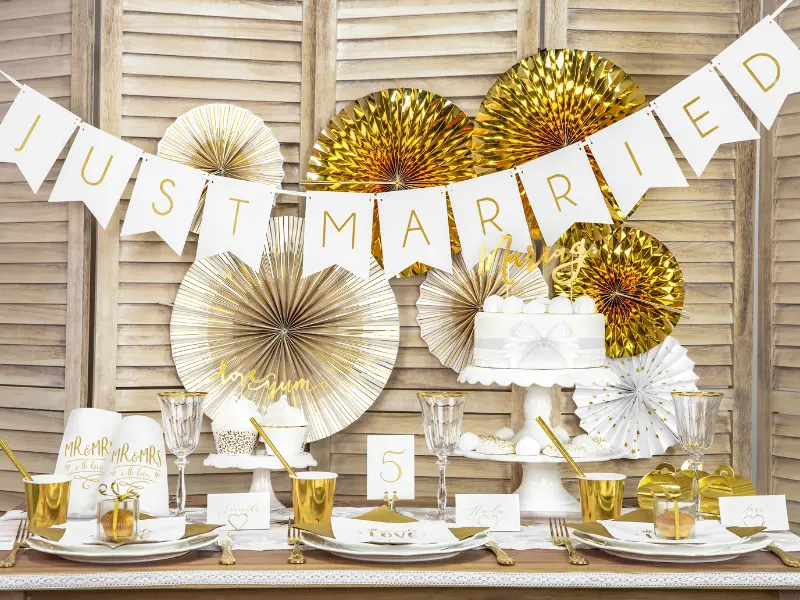 Guirlande "Just Married" blanc et or 155 cm