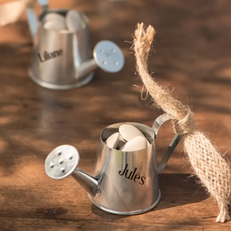 2 petits arrosoirs argent 3 x 9 x 5 cm