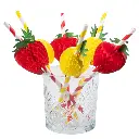 6 Pailles en papier fraise/ananas 20 cm