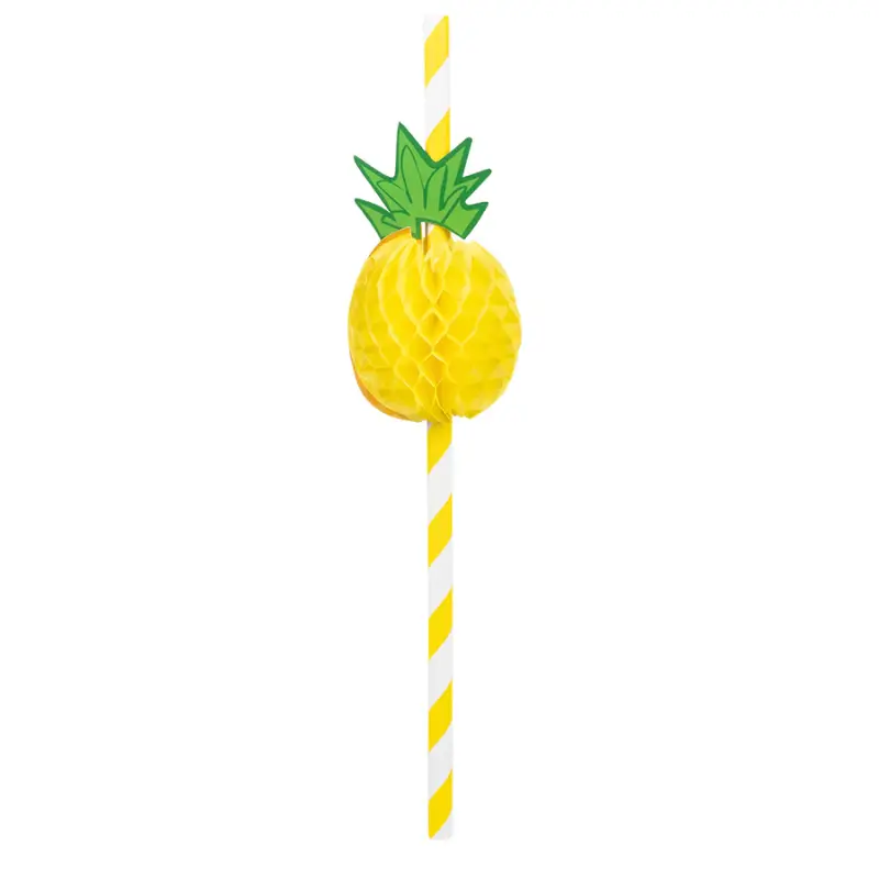 6 Pailles en papier ananas 20 cm
