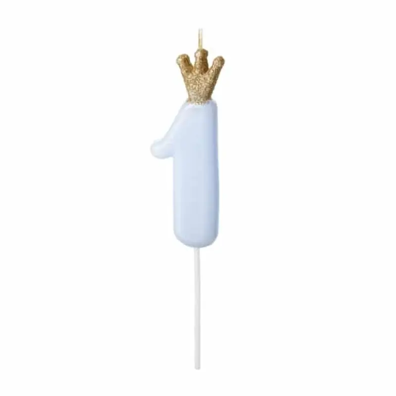 Bougie chiffre 1 bleue avec couronne