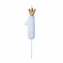 Bougie chiffre 1 bleue avec couronne