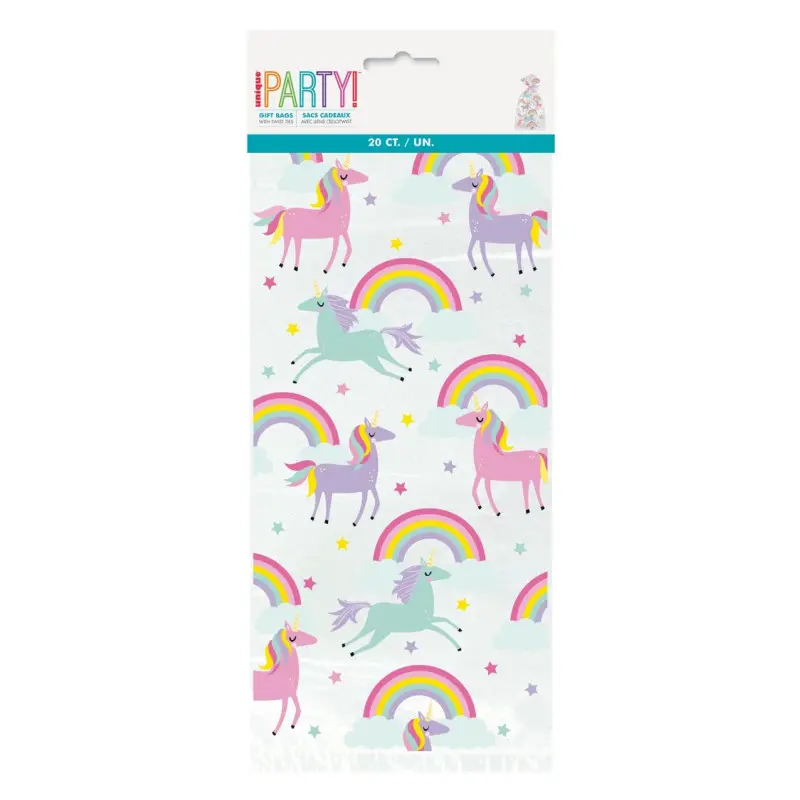 20 Sachets cello Arc en ciel Licorne 27.94 x 12.7 cm