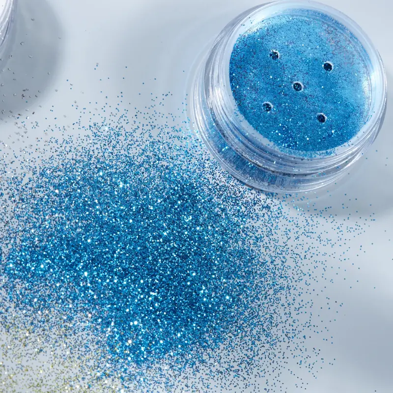 Paillettes fines bleues en pot
