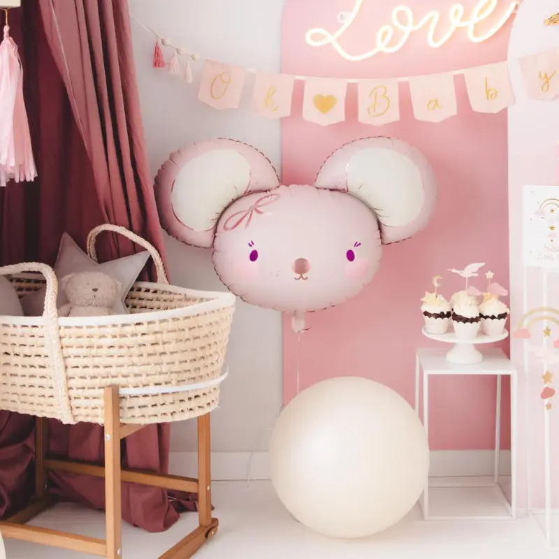 Ballon alu petite souris rose 75 x 46 cm