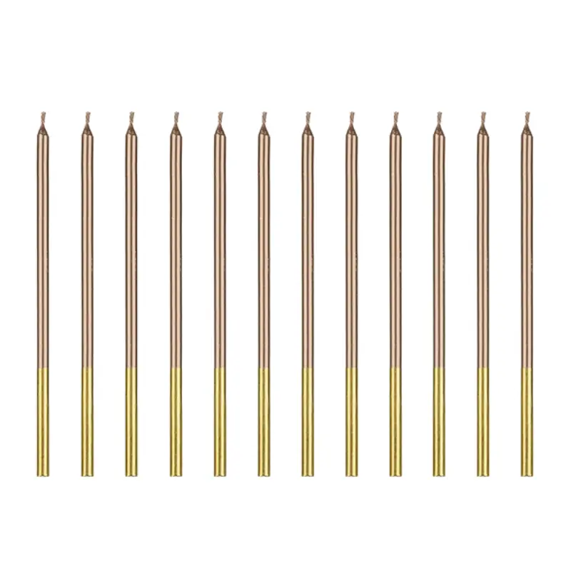 12 bougies droites rose gold de 14 cm
