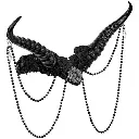 Serre-tête cornes noires, fleurs, dentelle et perles