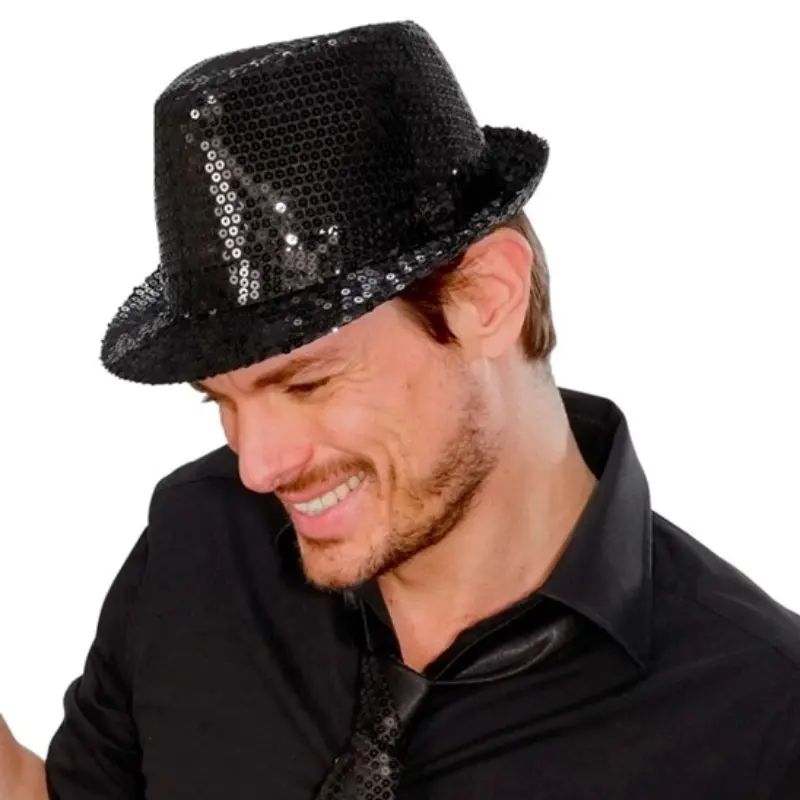 Chapeau Fedora sequins noirs