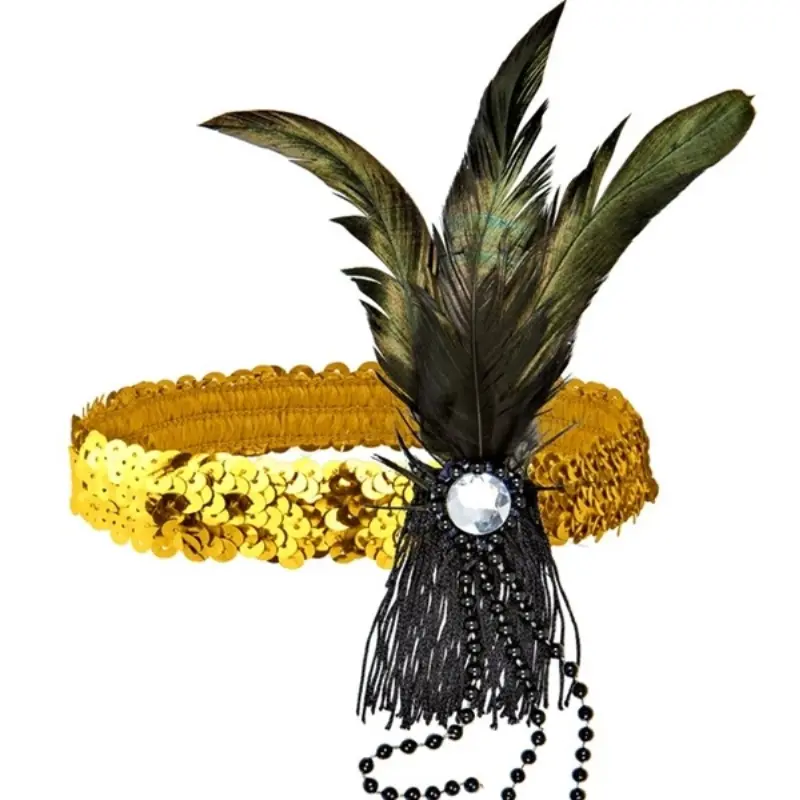 Bandeau sequins or et plumes 20's