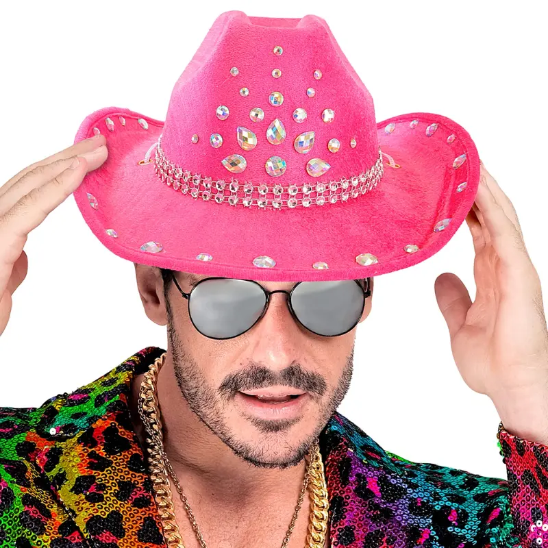 Chapeau de Cowboy rose avec strass