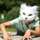 Masque chat blanc en peluche