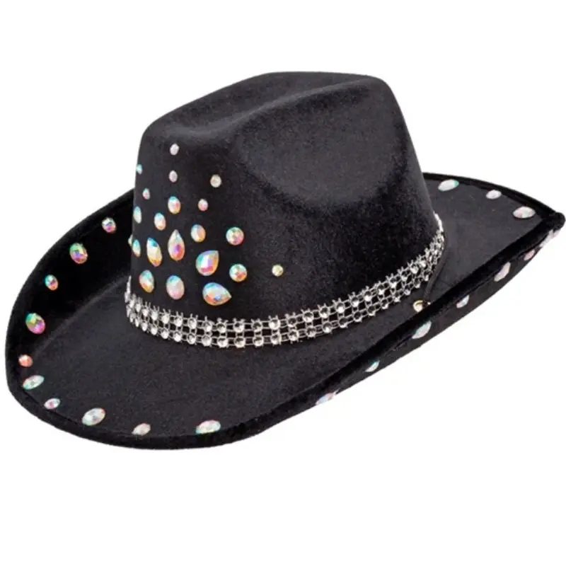 Chapeau de Cowboy noir à strass