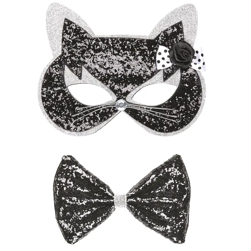 Masque de chat brillant avec nœud papillon
