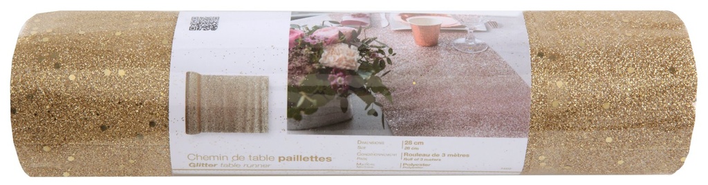 Chemin de table paillettes or 28 cm x 3 m