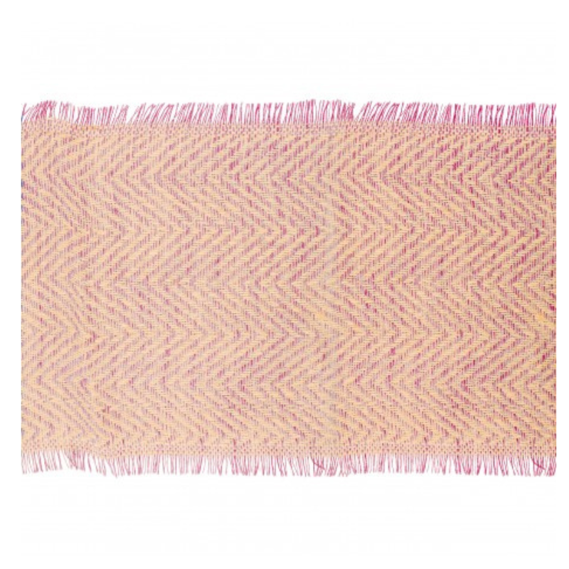 CHEMIN DE TABLE JUTE CHEVRONS NATUREL/ROSE FRANGE 29CMX3M