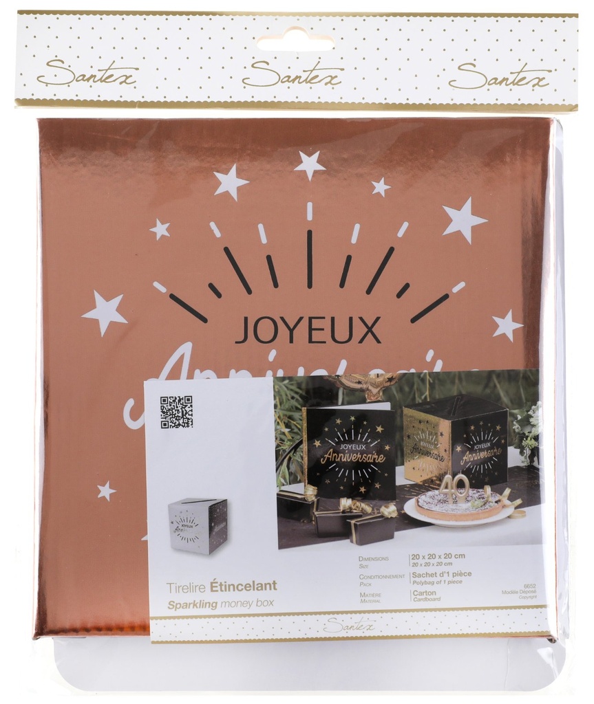 Tirelire à enveloppe anniversaire étincelant rose gold et bl