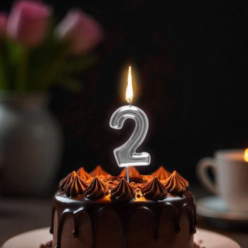 Bougie anniversaire chiffre 1 argent métallisé - vue 2