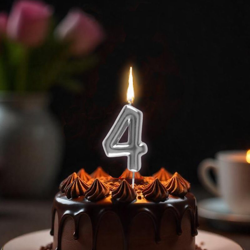 Bougie anniversaire chiffre 3 argent métallisé - vue 2