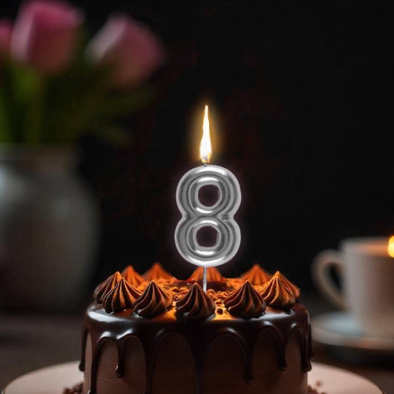 Bougie anniversaire chiffre 9 argent métallisé - vue 2