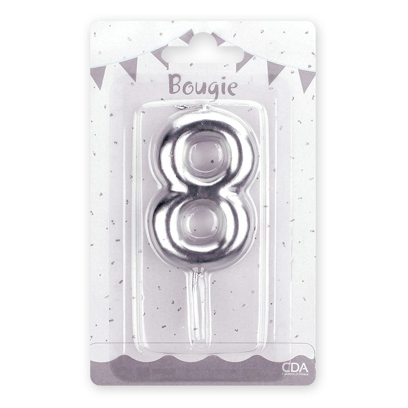 Bougie anniversaire chiffre 9 argent métallisé - vue 3