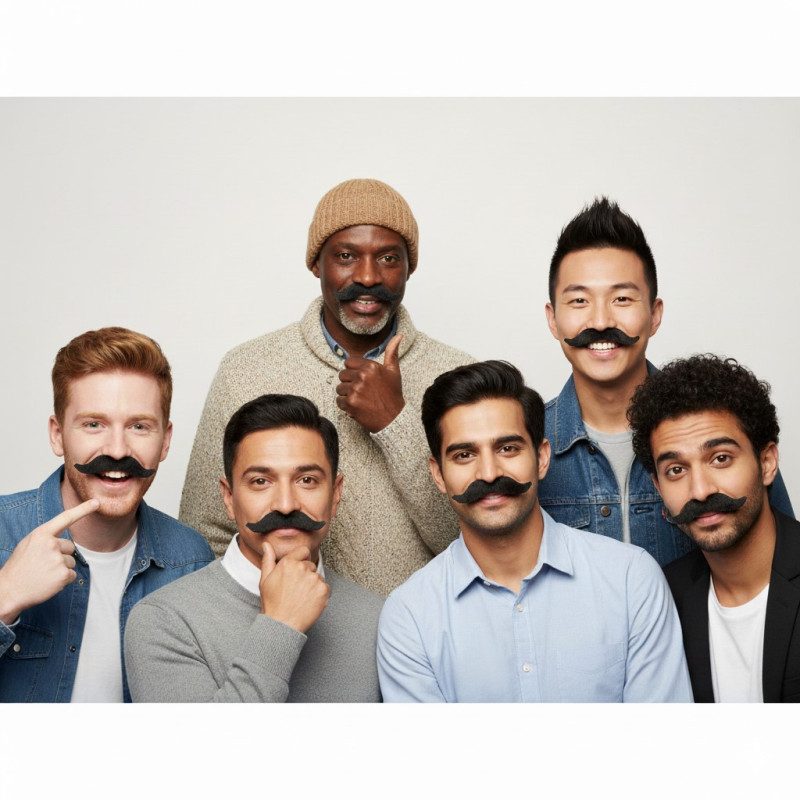 Moustaches Movember fausse fourrure noire 11 x 25 cm - lot de 6 - vue 2