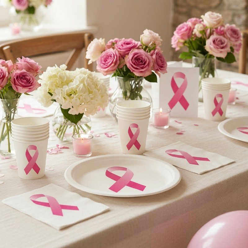 Assiettes Octobre Rose ruban 18 cm - lot de 8 - vue 2