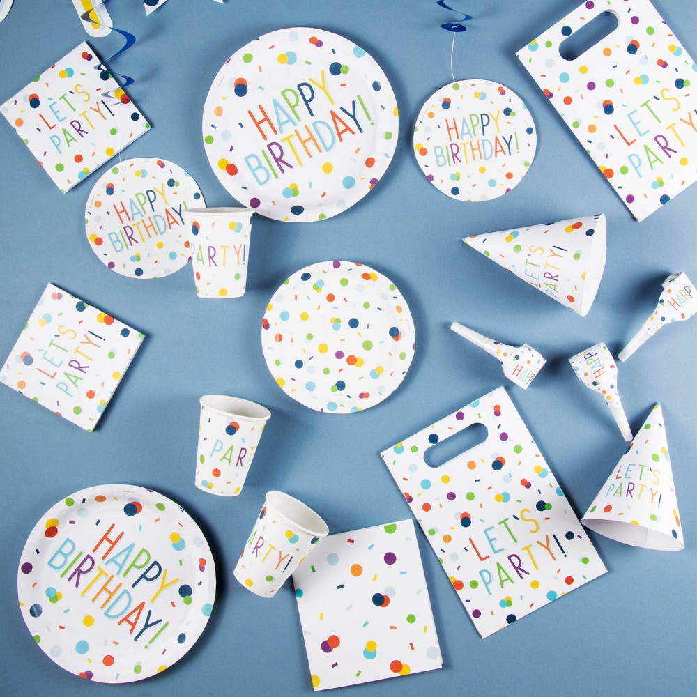 8 Assiettes rondes papier Confetti Birthday 18 cm 2