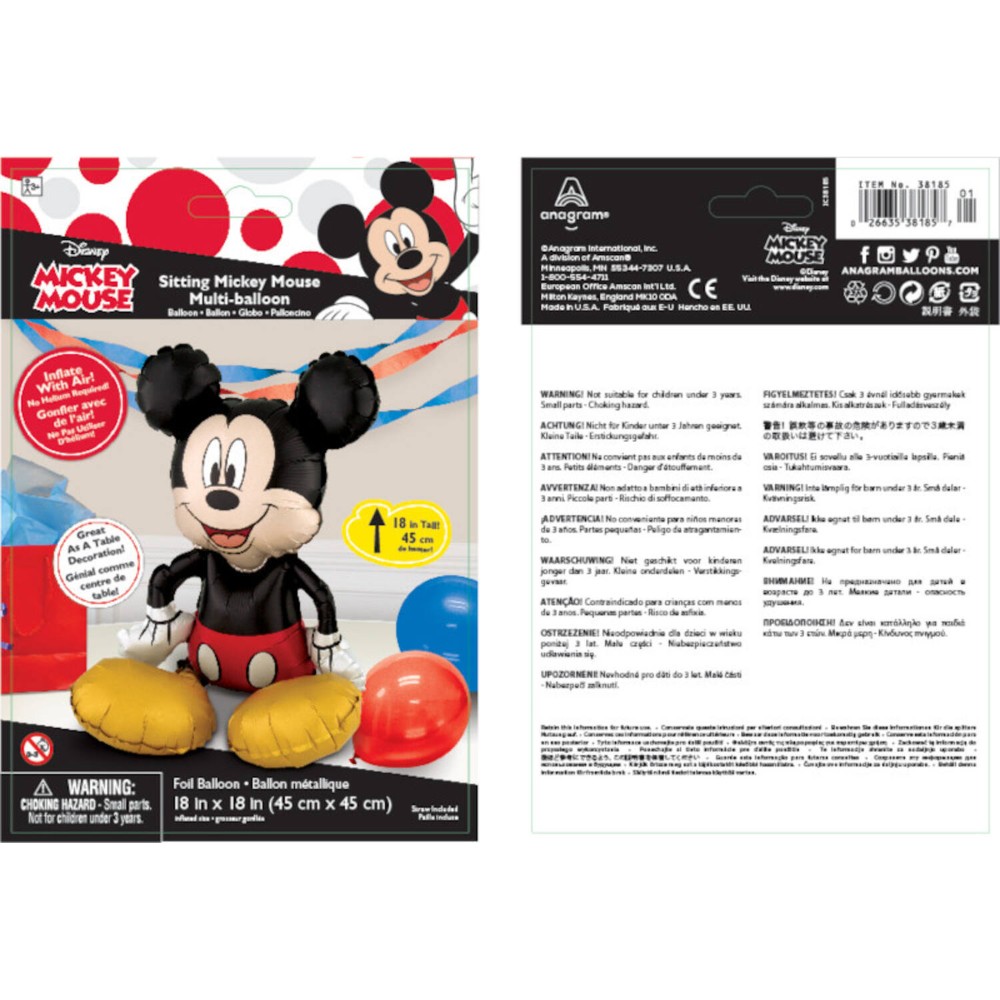 Ballon en AluMinium - Forme - Mickey Mouse assis - 45 x 45 c 2