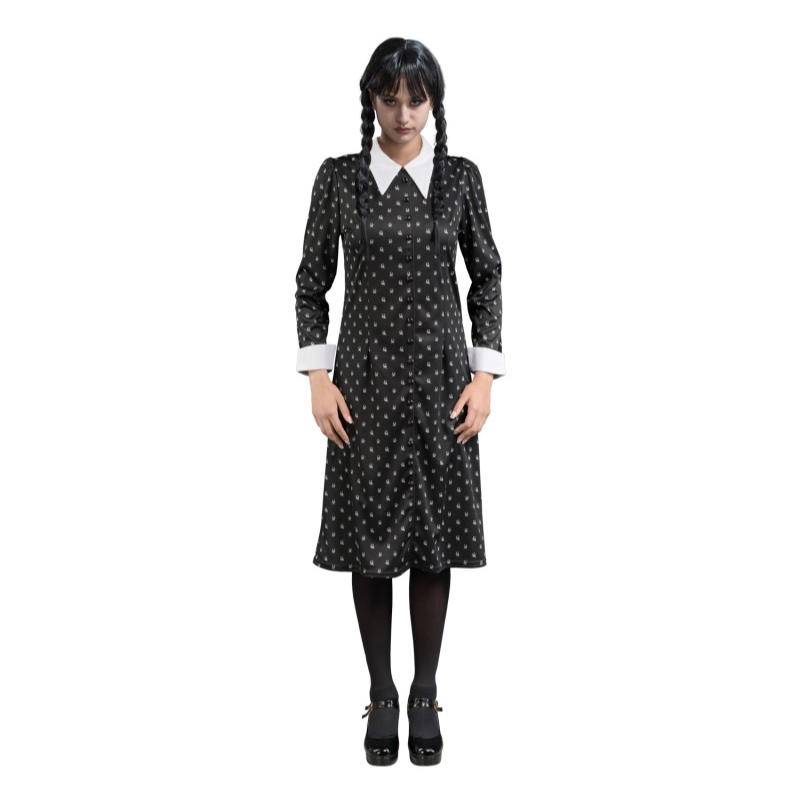 [CHAC4628XS] Mercredi Addams©-Kostüm für Damen - schwarzes gemustertes Kleid (XS)