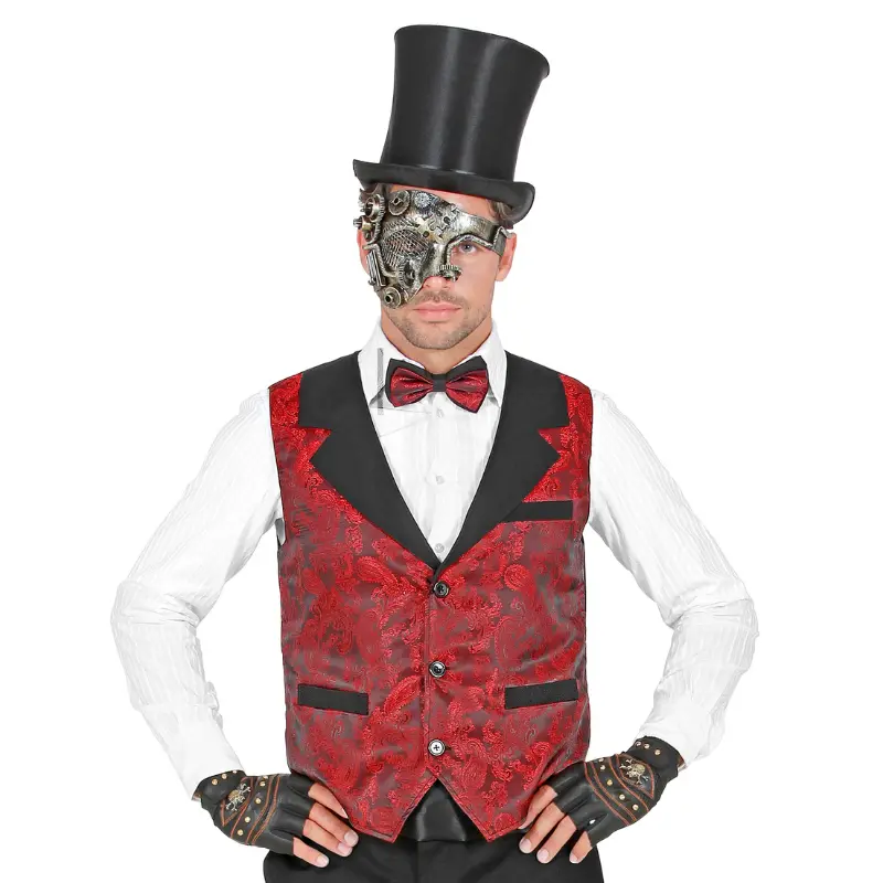[WID09926] Sleeveless Jacquard Waistcoat Burgundy (XL)